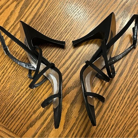 Stuart Weitzman Black Strappy Sandals Rhinestones on Strap & Buckle Size 9 - Picture 2 of 12